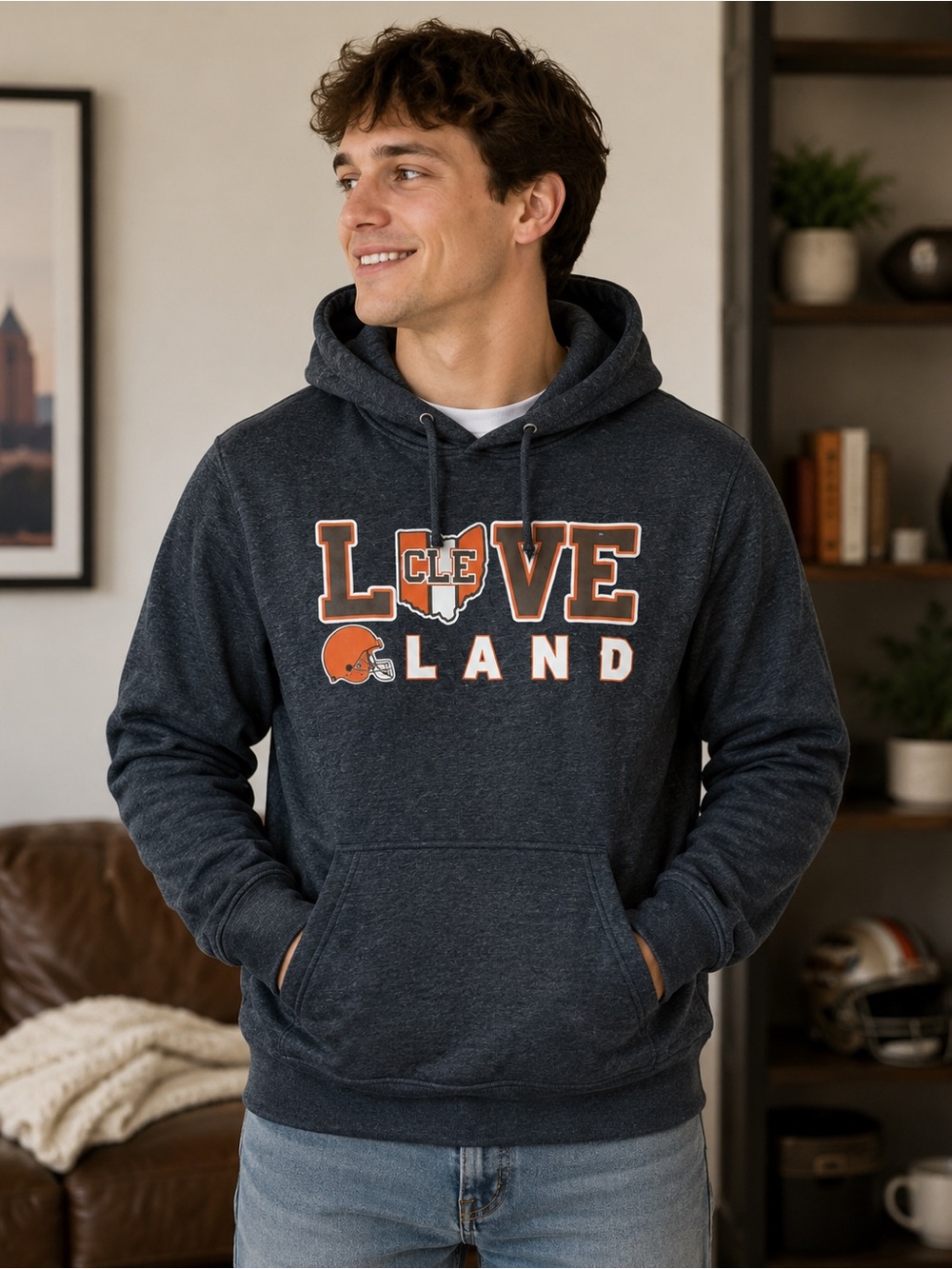 Cleveland Browns Love Land Hoodie Sweatshirt Men’s 2XL Gray Pullover NFL